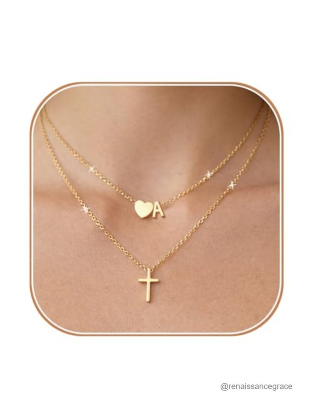 18K Gold Plated Layered Initial Cross Necklace for Women Teens